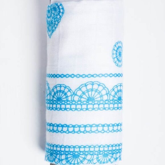 NWT Lenny Lamb Muslin Square Blanket Blue Lace - Picture 2 of 2
